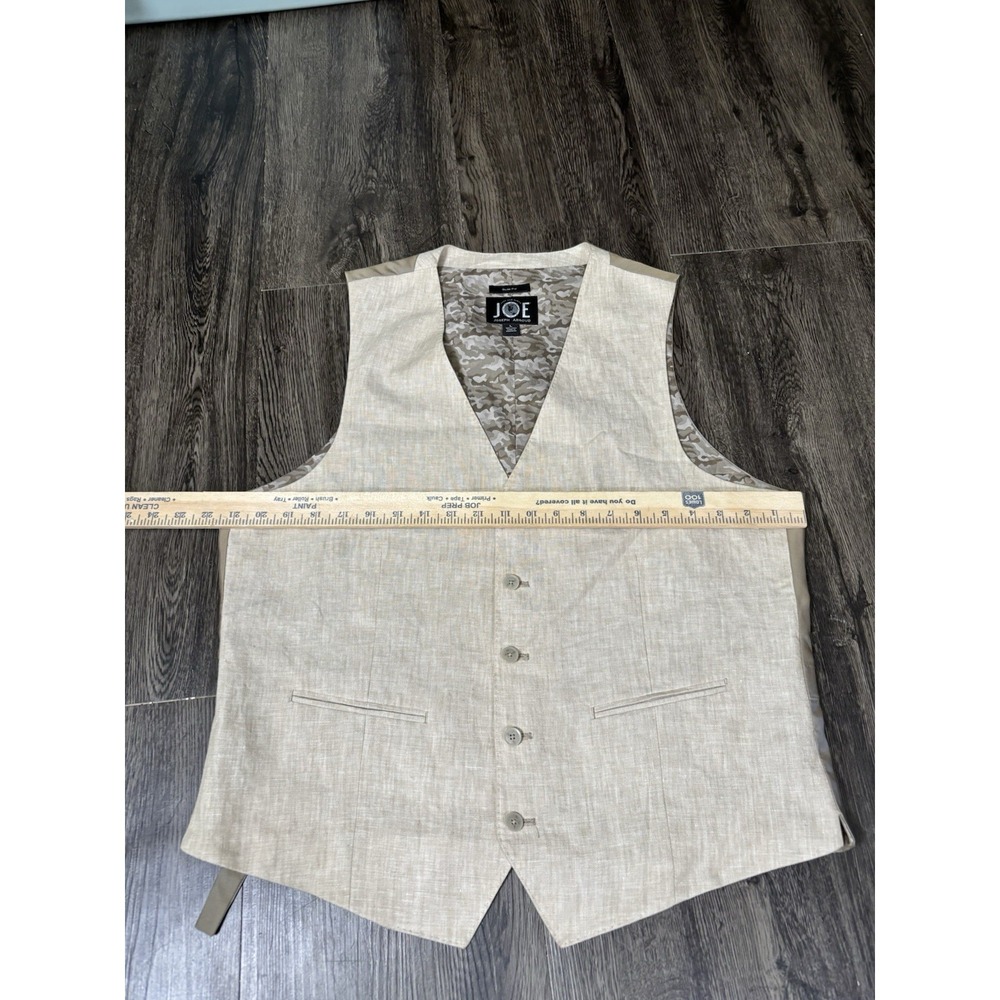 Joseph Abboud Mens Vest Tan Camo Lining Size L Back Pull Tab Button Down Linen - Picture 4 of 9